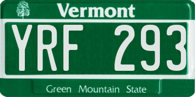 VT license plate YRF293