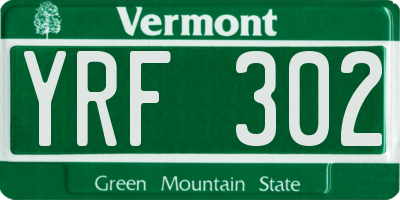 VT license plate YRF302