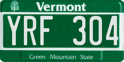VT license plate YRF304