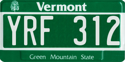 VT license plate YRF312