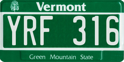 VT license plate YRF316