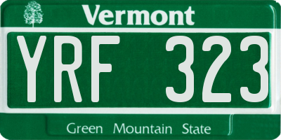VT license plate YRF323