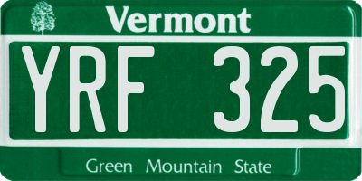 VT license plate YRF325