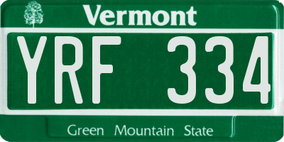 VT license plate YRF334