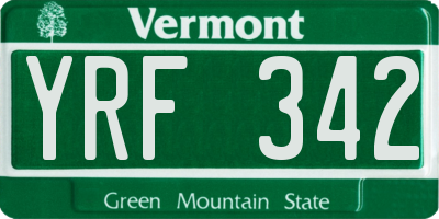 VT license plate YRF342