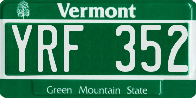 VT license plate YRF352