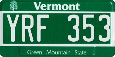 VT license plate YRF353