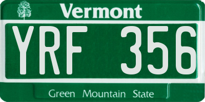 VT license plate YRF356