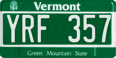 VT license plate YRF357