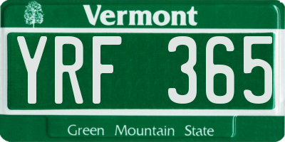 VT license plate YRF365