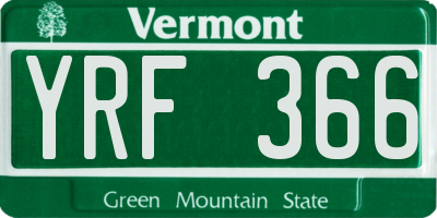 VT license plate YRF366