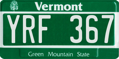 VT license plate YRF367