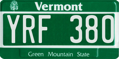 VT license plate YRF380