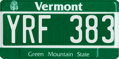 VT license plate YRF383