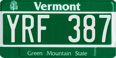 VT license plate YRF387