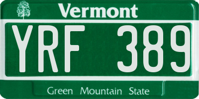 VT license plate YRF389