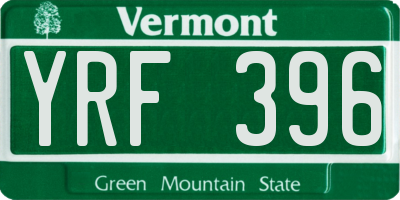 VT license plate YRF396