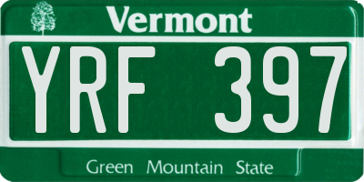 VT license plate YRF397