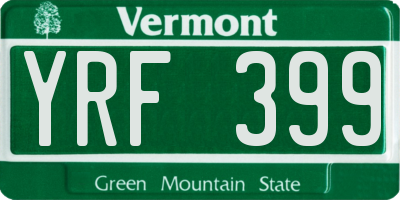 VT license plate YRF399