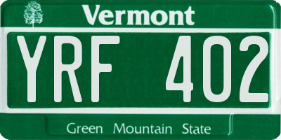 VT license plate YRF402