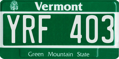 VT license plate YRF403