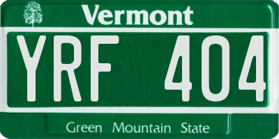 VT license plate YRF404