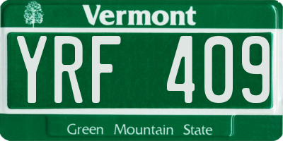 VT license plate YRF409