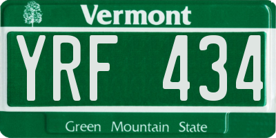 VT license plate YRF434