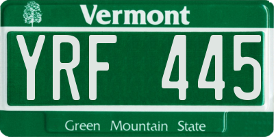 VT license plate YRF445