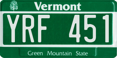 VT license plate YRF451