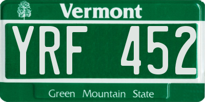 VT license plate YRF452