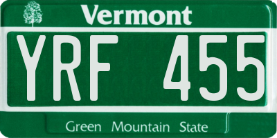 VT license plate YRF455