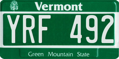 VT license plate YRF492