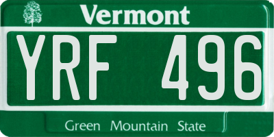 VT license plate YRF496