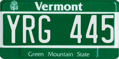 VT license plate YRG445