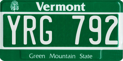 VT license plate YRG792
