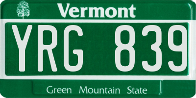VT license plate YRG839