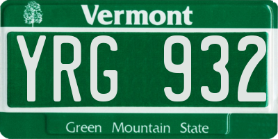 VT license plate YRG932