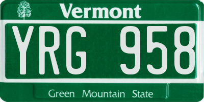 VT license plate YRG958