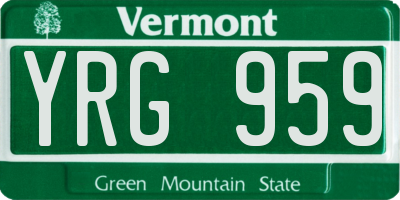 VT license plate YRG959