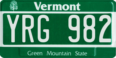 VT license plate YRG982