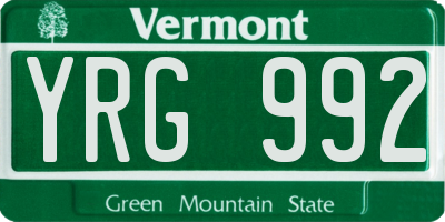 VT license plate YRG992