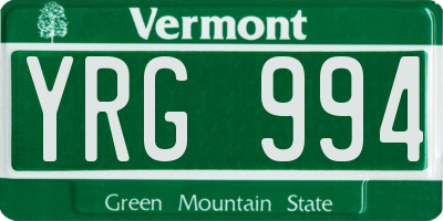 VT license plate YRG994