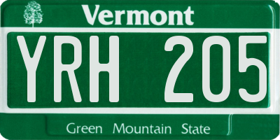 VT license plate YRH205