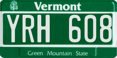 VT license plate YRH608