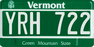 VT license plate YRH722