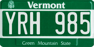 VT license plate YRH985