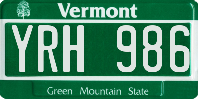 VT license plate YRH986