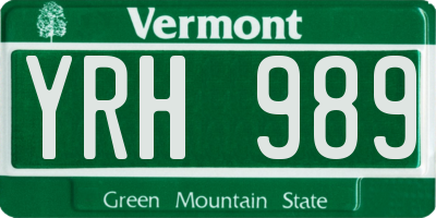 VT license plate YRH989