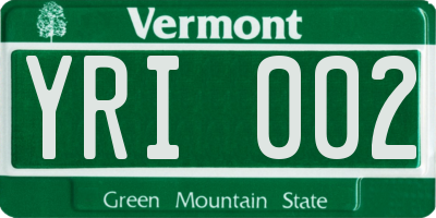 VT license plate YRI002